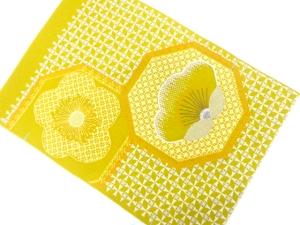 未使用品　変わり格子に梅模様　刺繍　名古屋帯